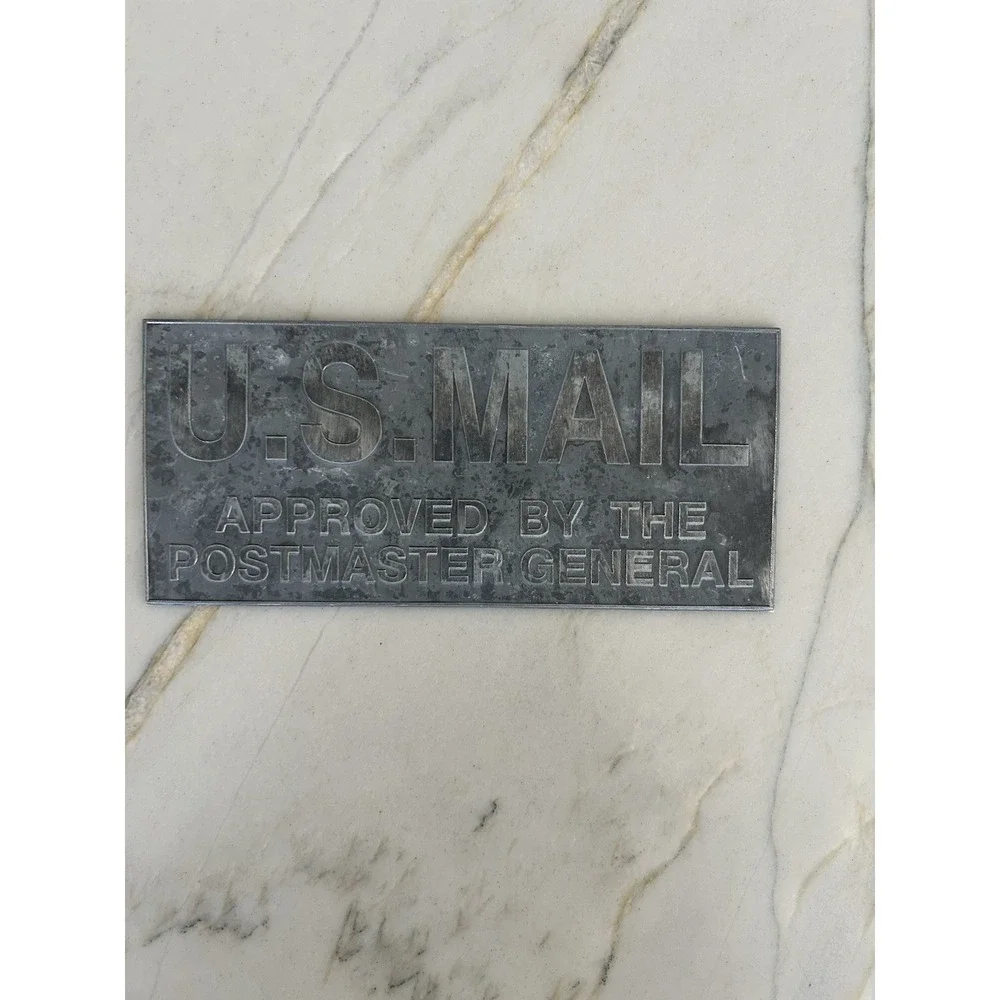 Vintage U.S. Mail Approved by Postmaster General Metal Plaque Sign USPS Mailbox